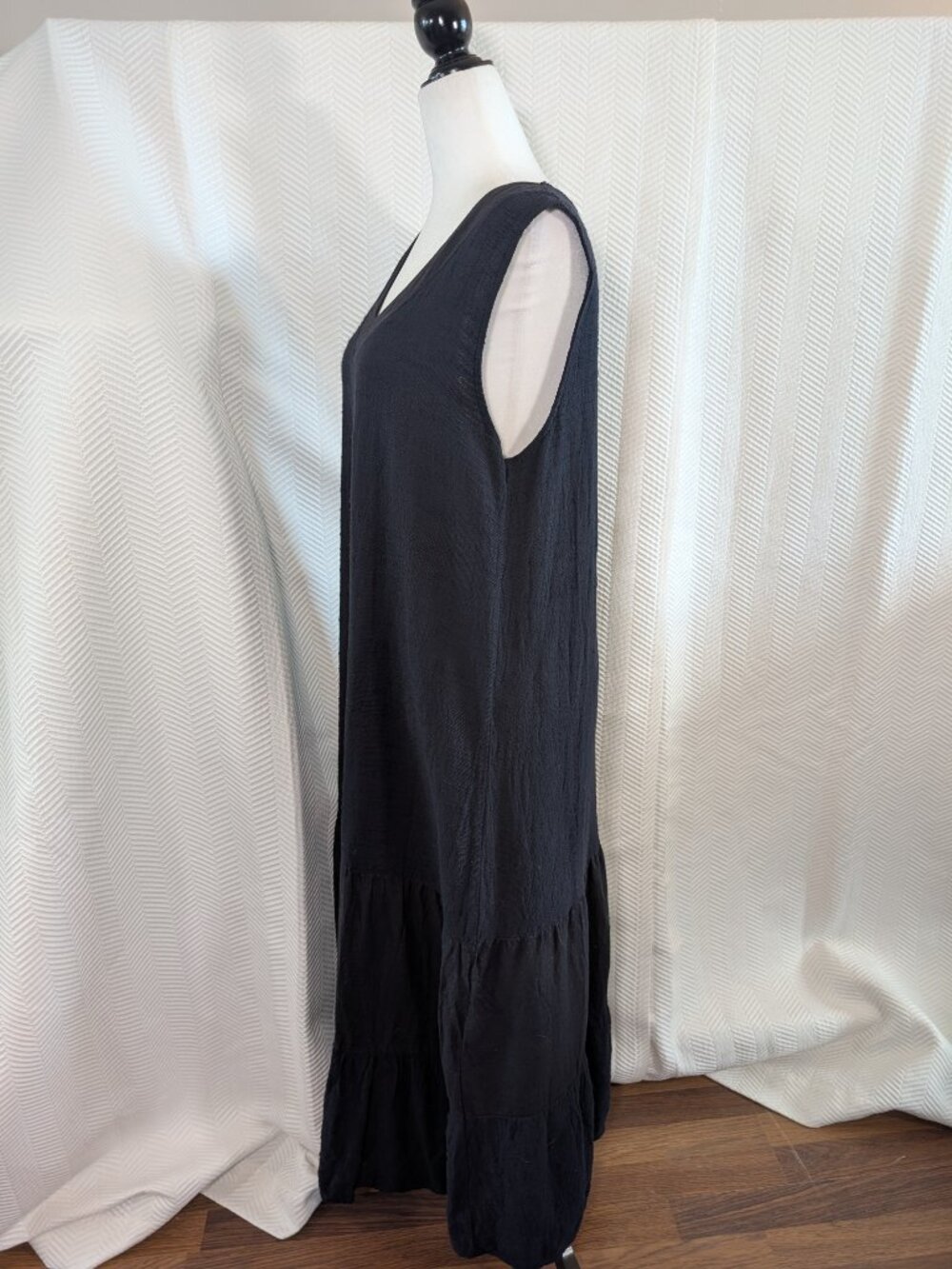 Francesca Bettini 100% Linen V‑Neck Tiered Midi Dress Dark Navy Size Small Boho - Picture 4 of 12